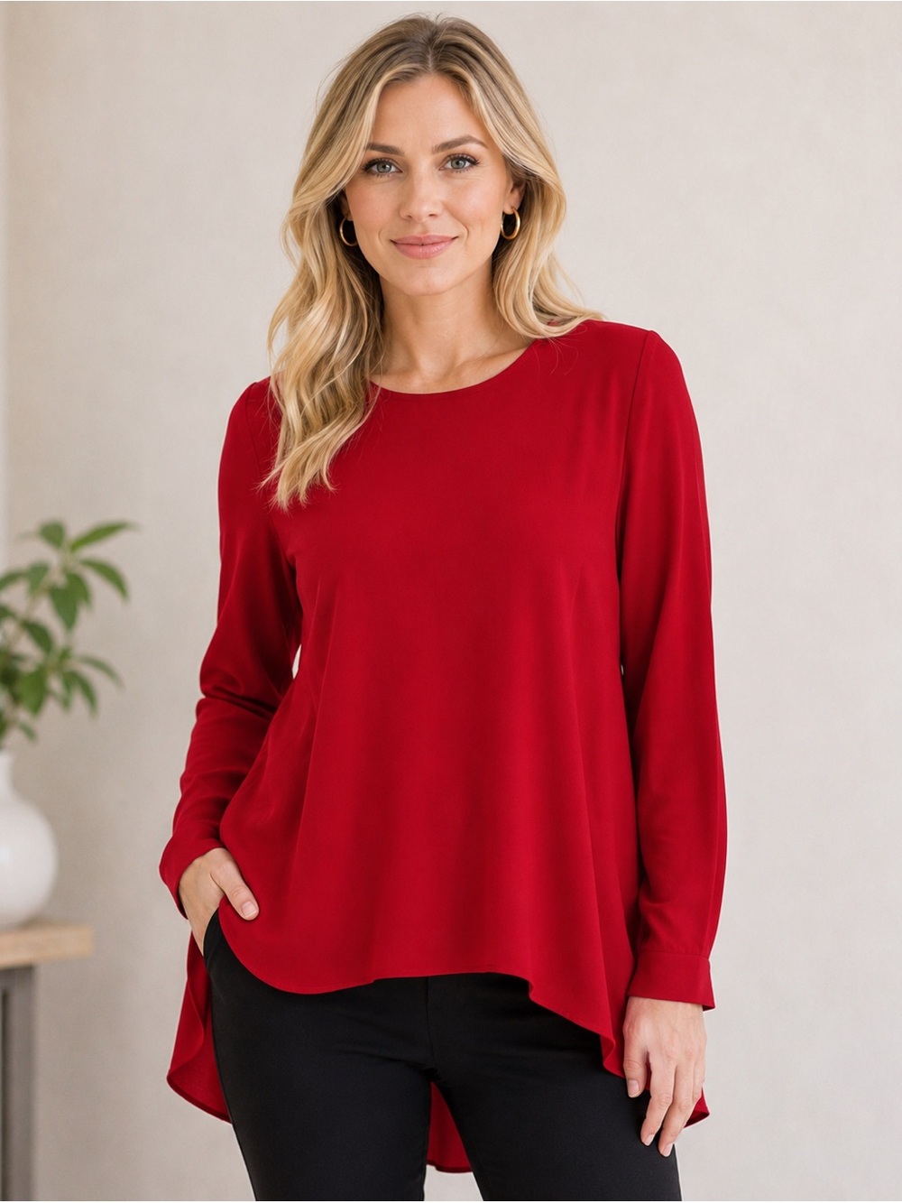 Vince Camuto Red High-Low Blouse Small | Long Sleeve Dressy Career Office Top